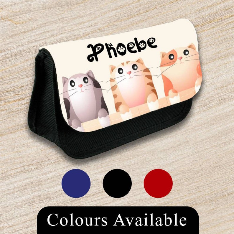 Personalised Any Name Cat Design Pencil Case Bag School Kids Stationary