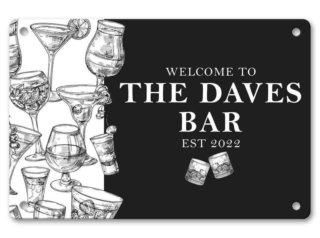 Plaque Personnalisée Pour Bar - En Aluminium, Dimensions 305x203mm, Nom Au Choix