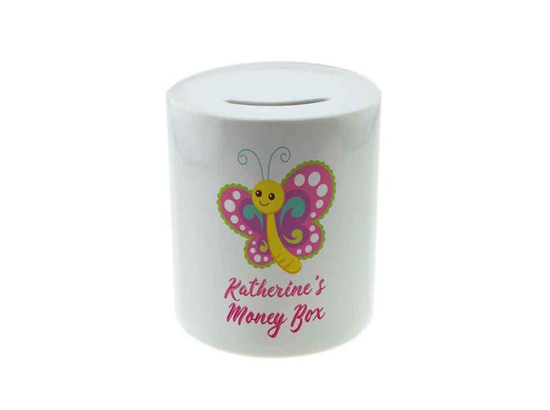 NEW PERSONALISED Made to order  WOODEN  BUTTERFLY MONEY BOX any name-colour 