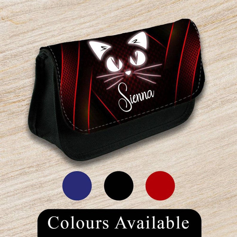 Personalised Any Name Cat Design Pencil Case Bag School Kids Stationary