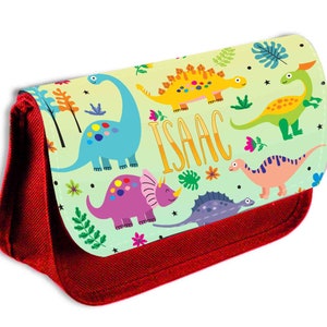 Personalised Any Name Dinosaur Red Pencil Case Bag School Kids Stationary 577