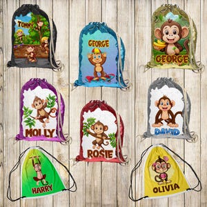 Personalised Drawstring Bag Any Name  Monkey Design Swimming School Nursery PE 43