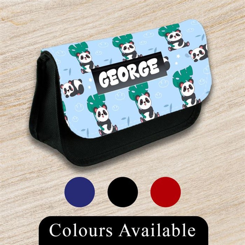 Personalised Any Name Panda Design Pencil Case Bag School Kids