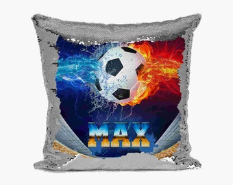 Personalised Football Design Any Name Magic Reveal Blue Sequin Cushion Cover 4 Personalised Football Design Any Name Magic Reveal Blue Sequin Cushion Cover 4