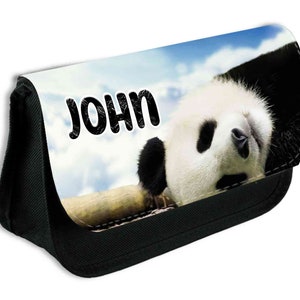Personalised Any Name Panda Black Pencil Case Bag School Kids Stationary 629