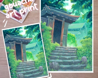 Woodland Shrine Anime Gouache Print | Gouache painting | Bedroom decor | Fine Art Print | Wall Art | Japanese Art | Clo Louise Art