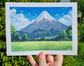 Mt Fuji Landscape Original Gouache Painting | Fujisan | CloLouiseArt