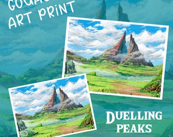 Dueling Peaks | Gouache painting | Bedroom decor | Fine Art Print | Wall Art | Zelda Painting | Legend of Zelda Art | Clo Louise Art