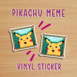 Pixel Pikachu Meme Sticker: Waterproof Holographic Vinyl Decal