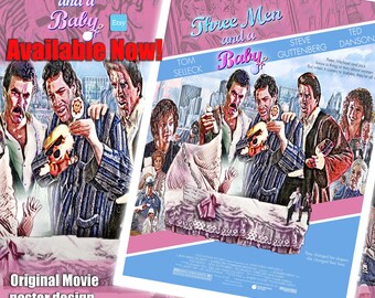 Three Men and a Baby (1987) - Original design. A3 Limited edition, Retro Poster.