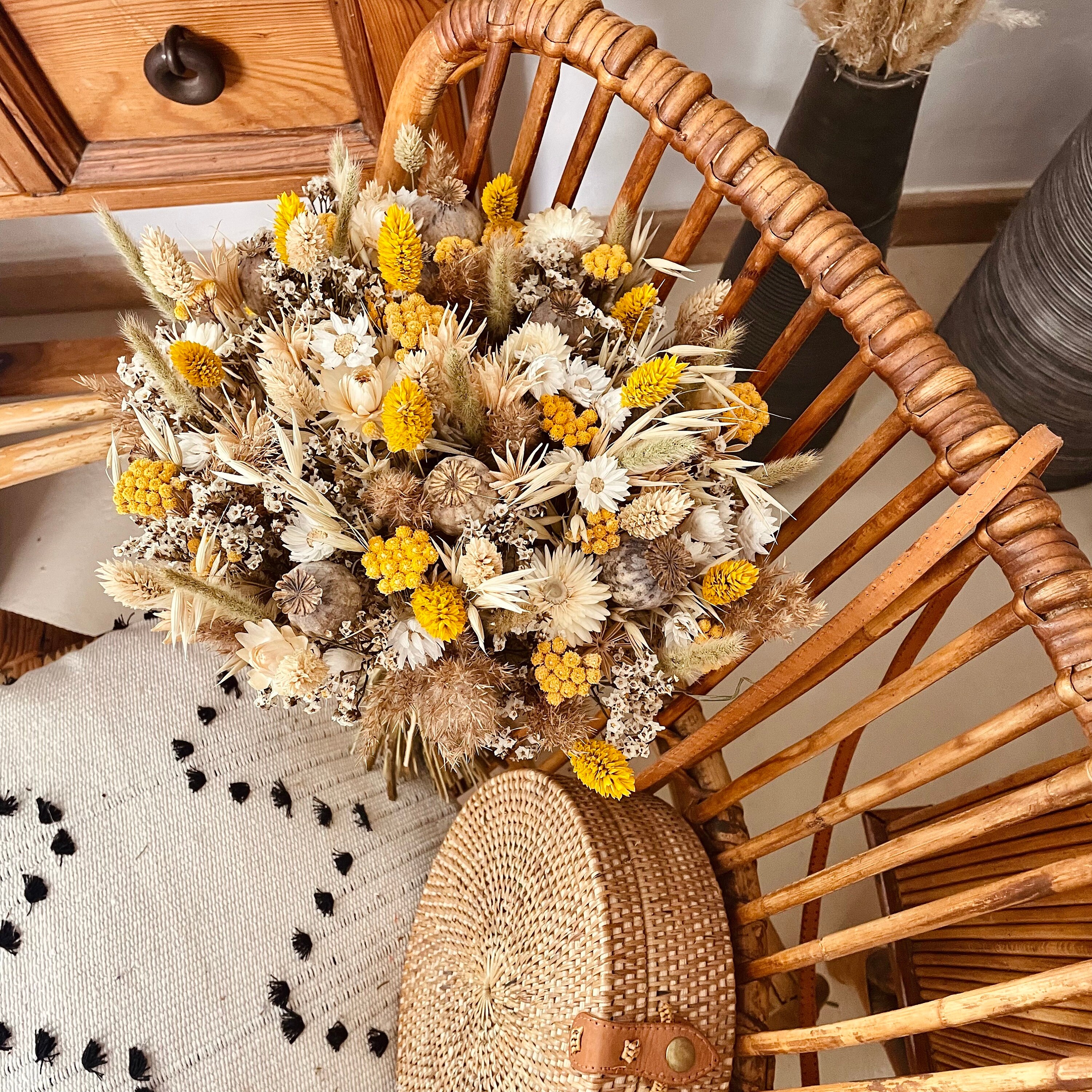 Bouquet de Fleurs Séchées Blanc et Jaune ou Décoration Florale Orion