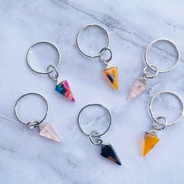 Silver, Triangle, Multi-Color, Geometric, Hair Rings, Hair Charms, Braid Rings, Loc Jewelry, 6pc