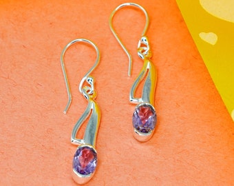 925 Sterling Silver Earrings, Natural Amethyst Earrings, Handmade Silver Earrings, Gift for her, February Birthstone, Dangle Drop Earrings