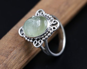 Prehnite Ring 925 Sterling Silver Rings For Women Handmade Green Prehnite Gemstone Ring Bridal Oval Engagement 925 Silver Ring Gift For Her