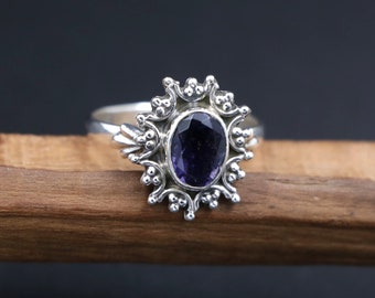 Iolite Ring 925 Sterling Silver Rings For Women Blue Oval Handmade Gemstone Ring Bridal Engagement Solitaire Ring 925 Silver Ring Women Gift