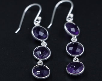 Solid 925 Sterling Silver Amethyst Dangle Earrings For Women, Purple Amethyst Earring, Handmade Gemstone, 925 Silver Earring, Gifts For Her