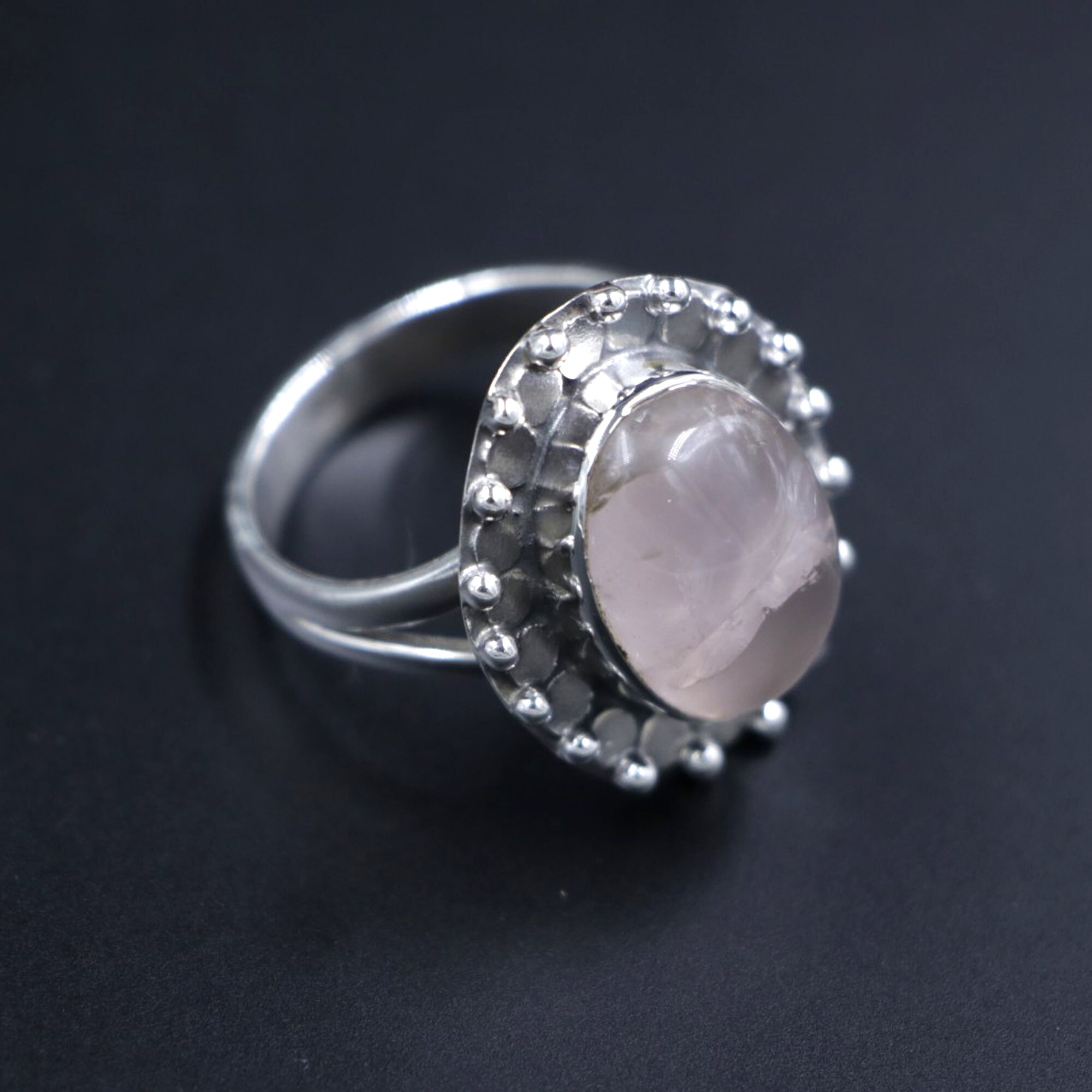 Pink Rose Quartz Ring 925 Sterling Silver Rings for Women Oval Handmade