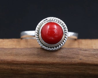 Coral Ring, 925 Sterling Silver Rings For Women, Red Coral Ring, Handmade Gemstone Ring, 925 Silver Engagement Ring, Christmas Gifts For Her