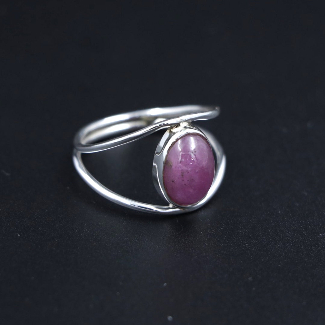 Pink Jade Ring 925 Sterling Silver Rings for Women Oval Jade Etsy