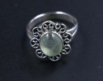 Green Prehnite Ring 925 Sterling Silver Rings For Women Handmade Gemstone Ring Bridal Oval Engagement 925 Silver Ring Wedding Gift For Her