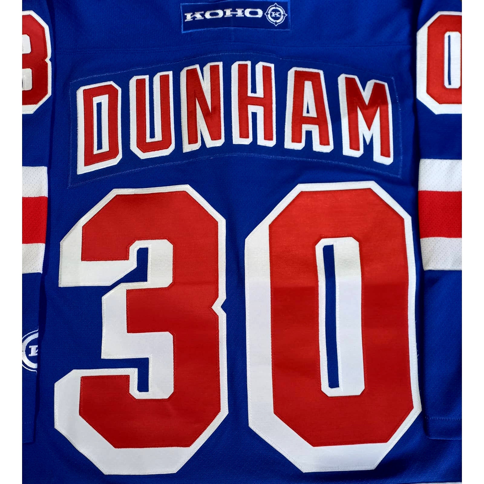 Rare Mike DUNHAM 30 New York Rangers KOHO Jersey Blue M NHL 