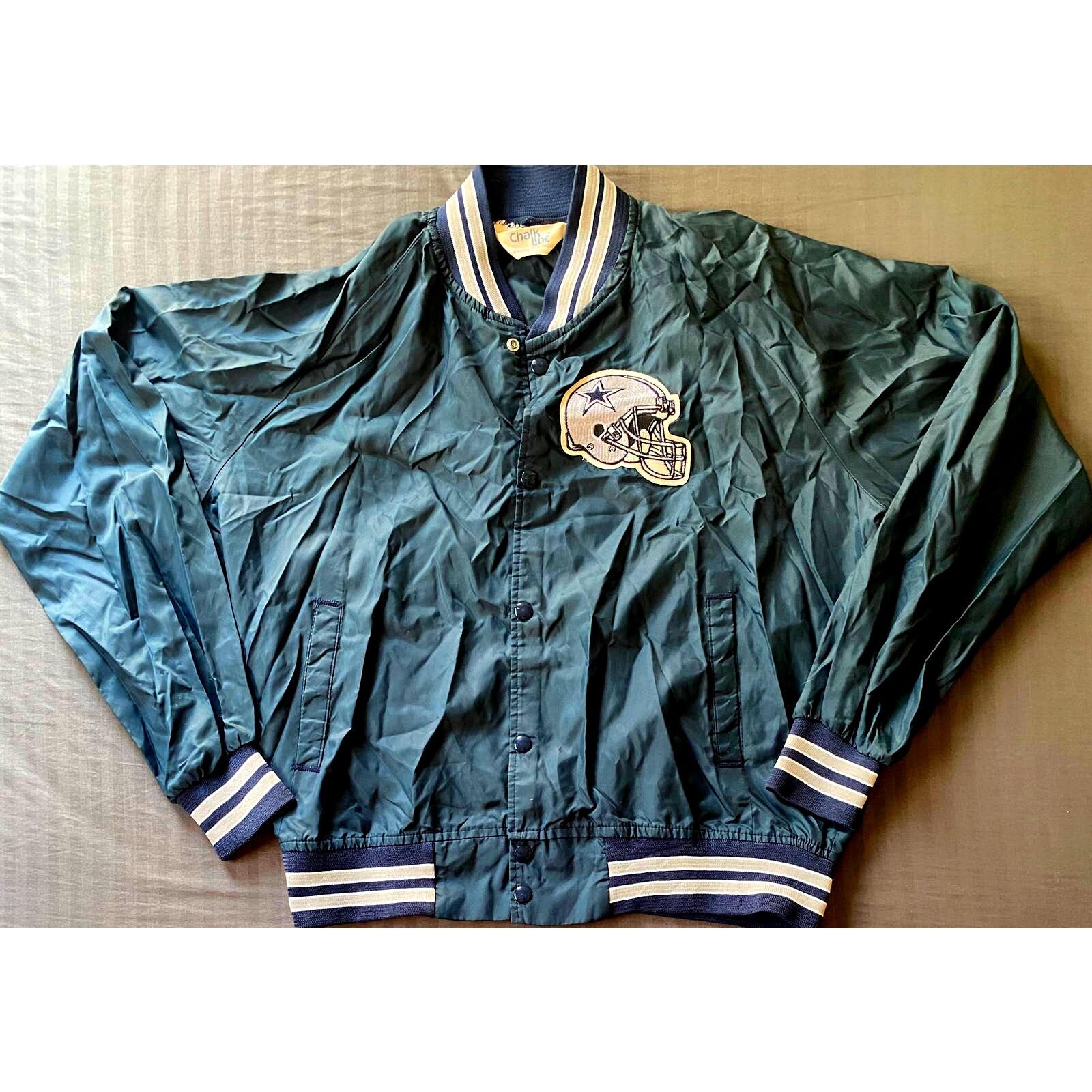 Dallas Cowboys 90s Chalk Line Bomber Snap Jacket Helmet XL Etsy