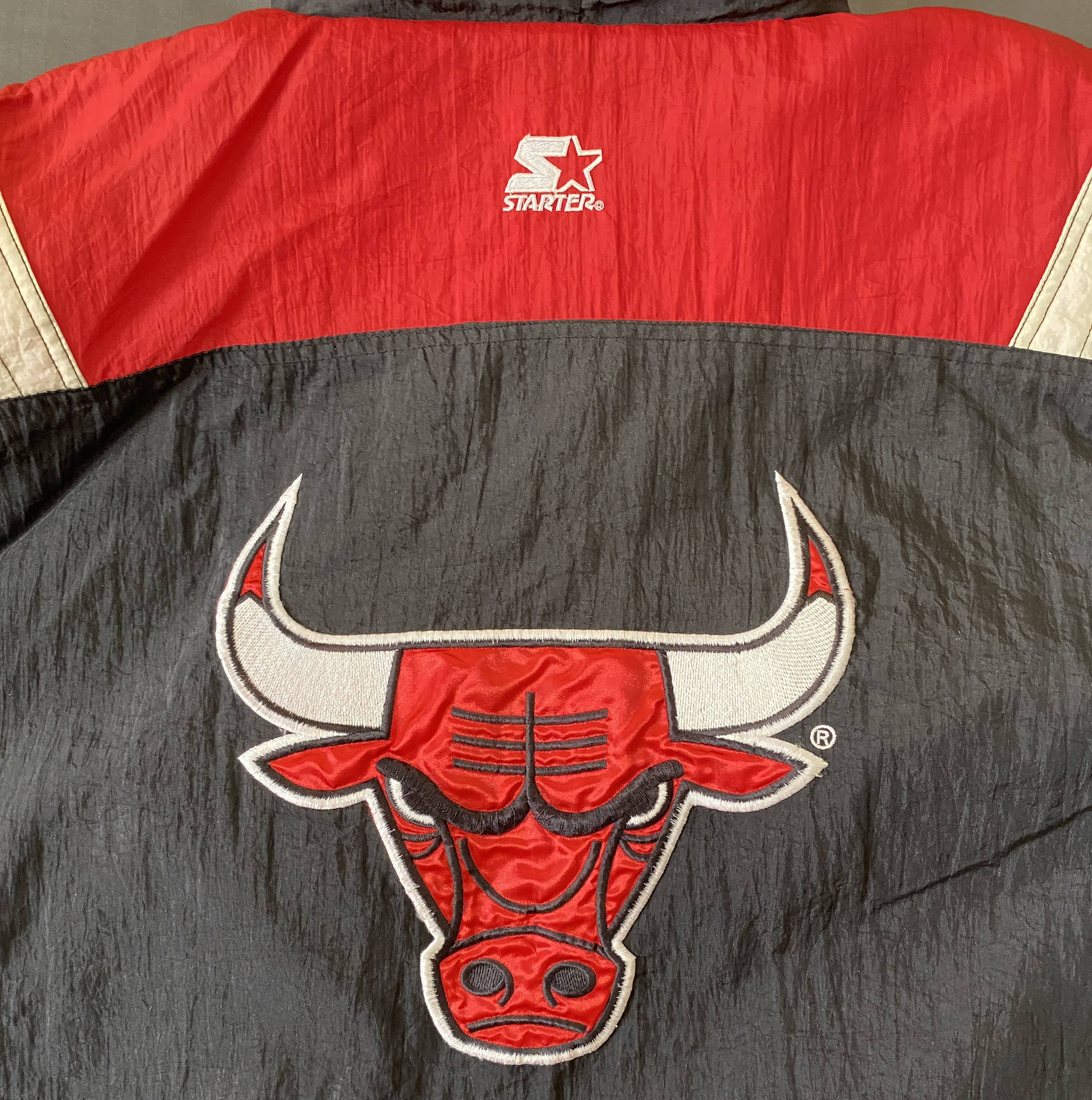 Chicago Bulls 90s STARTER Color Block Puffer Black L 1/2 Zip 