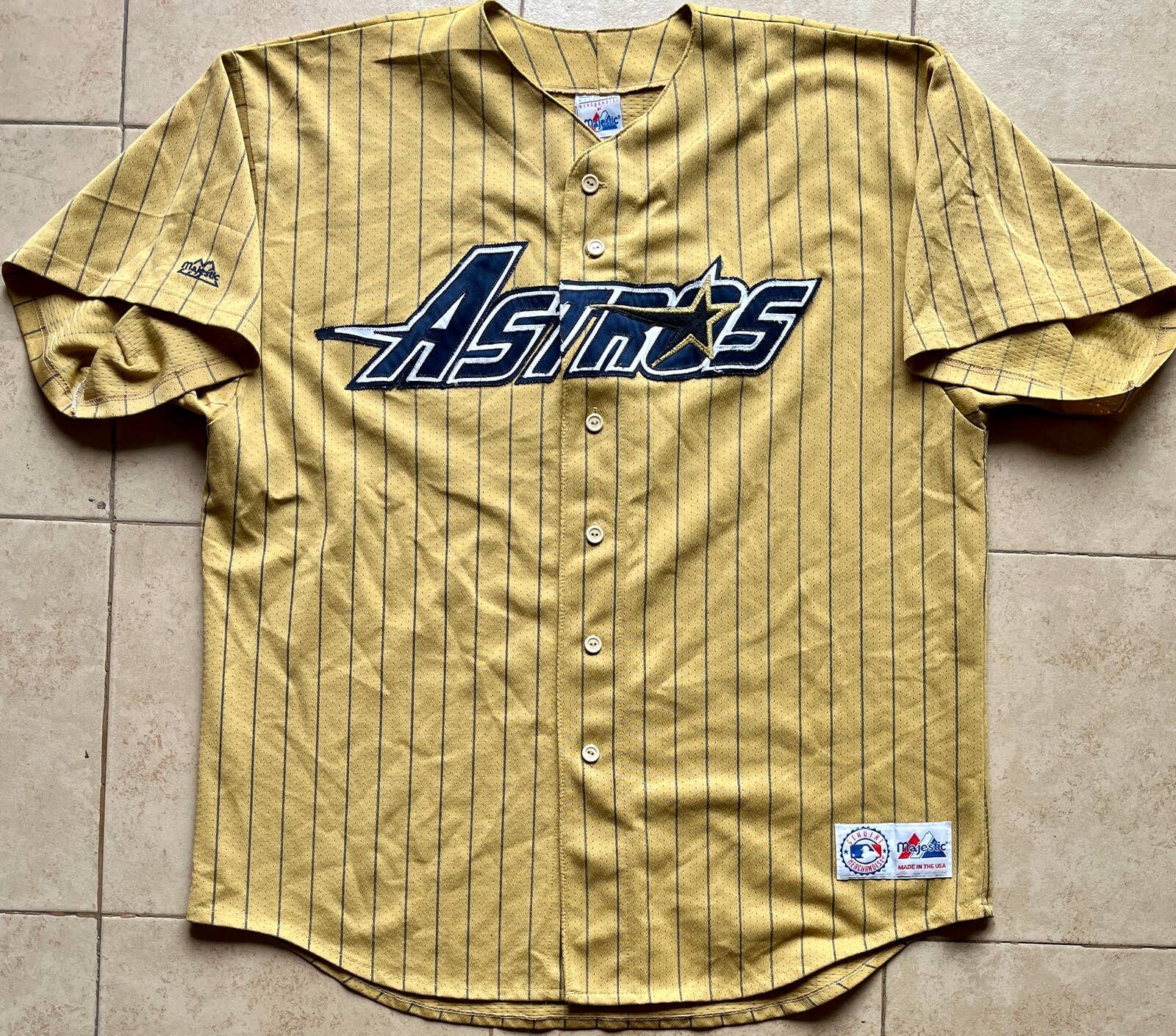 Vintage Majestic Atlanta Braves MLB Baseball Jersey Yellow Striped USA Made  Sz L 