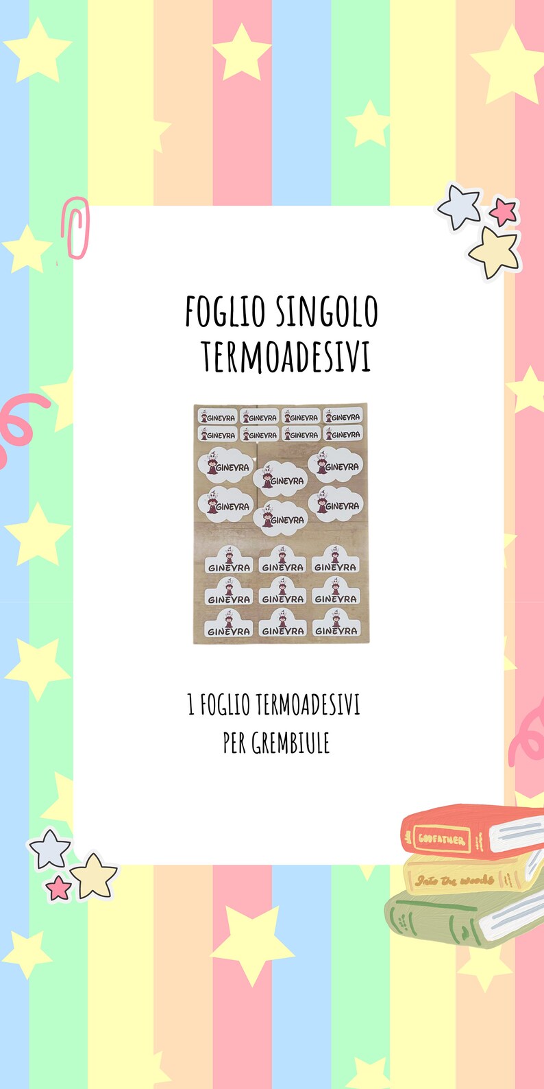 Kit Adesivi Scuola Adesivi matite Adesivi quaderni Adesivi con nome personalizzati Etichette termoadesive Etichette grembiule Foglio termoadesivi