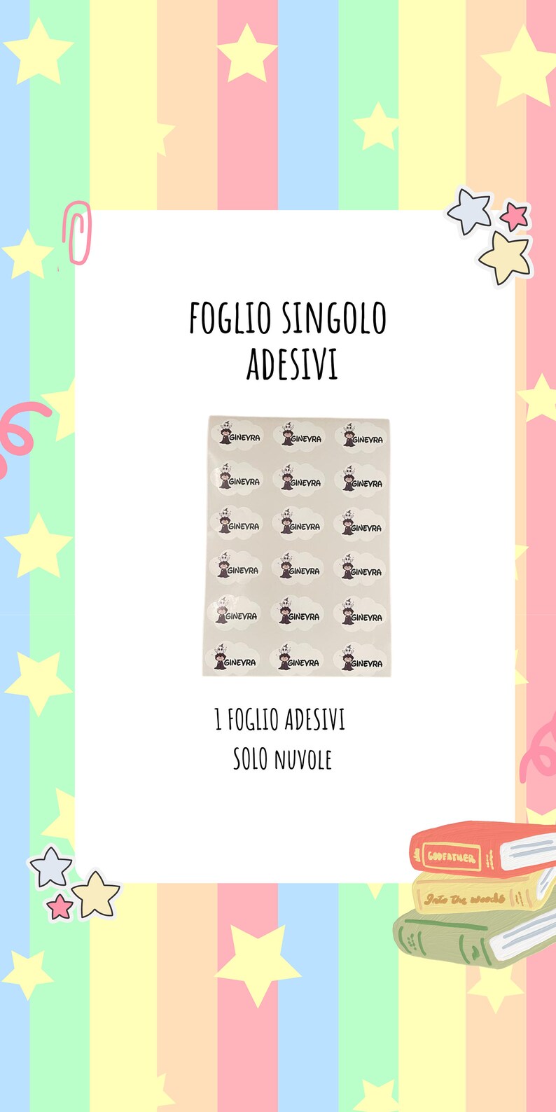 Kit Adesivi Scuola Adesivi matite Adesivi quaderni Adesivi con nome personalizzati Etichette termoadesive Etichette grembiule Foglio solo NUVOLE