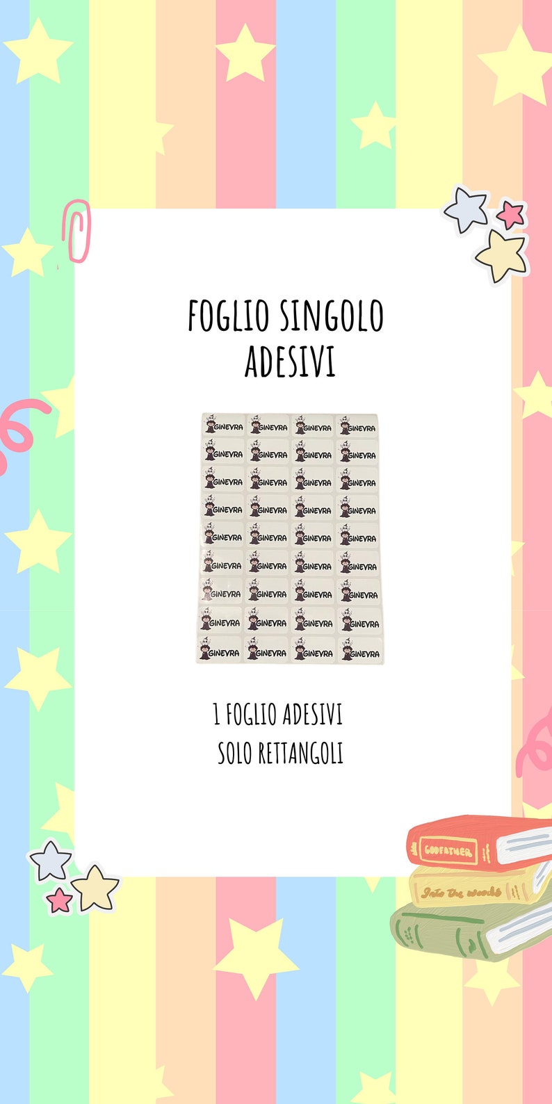 Kit Adesivi Scuola Adesivi matite Adesivi quaderni Adesivi con nome personalizzati Etichette termoadesive Etichette grembiule Foglio solo RETTANG.