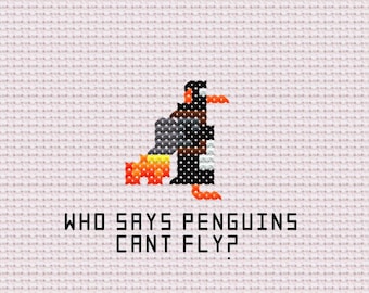 クロスステッチ図案：空飛ぶペンギン