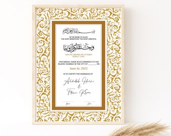 Certificado de matrimonio islámico Nikkah, certificado de matrimonio digital, certificado Nikkah Nama, aniversario de boda, regalo del Corán, decoración Eid