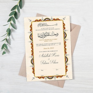 Nikkah Islamische Heiratsurkunde, muslimischer Hochzeitsvertrag, digitaler Nikkah Nama Vertrag, bearbeitbare Vorlage, Hochzeitstag Geschenk Kunst