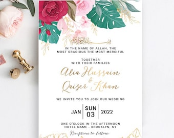Nikah Invitation, Muslim Wedding Invitation, Nikkah Invite Template, Editable Islamic Wedding Card, Walima Invite,Islamic Wedding Invitation