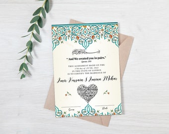 Certificado de matrimonio islámico Nikkah, certificado de matrimonio digital, certificado Nikkah Nama, aniversario de boda, regalo del Corán, decoración Eid