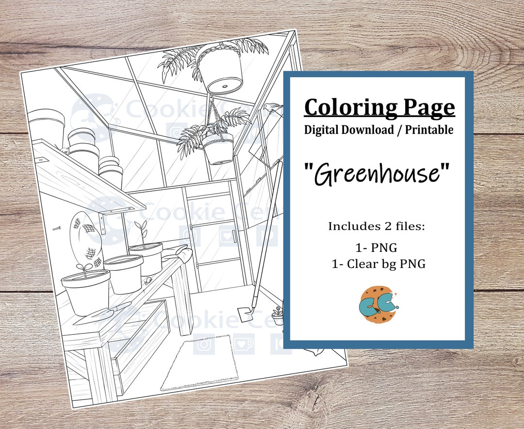 Green House, Coloring Page | Digital Download | Printable | PNG - Etsy