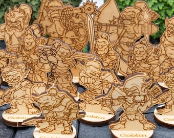 Goblinoids (set of 17) Miniature 2D Wood Set for DnD - RPG Mini Table Top Game Pieces