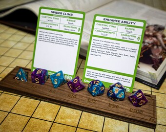 DnD Dice and Card Holder - Minimalist RPG 7 Dice Set Holder for Dungeons and Dragons - Organize and Display Dice Set and Game Cards