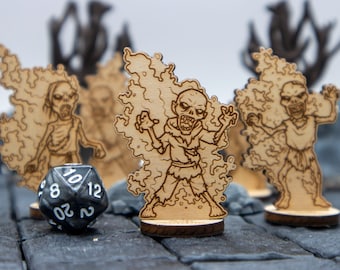 Ash Zombies (set of 5) Miniature 2D Wood Set for DnD - RPG Mini Table Top Game Pieces