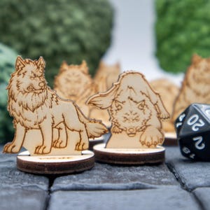 Wolves (set of 6) Miniature 2D Wood Set for DnD - RPG Mini Table Top Game Pieces