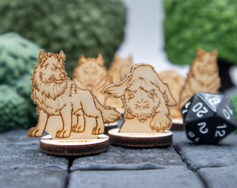 Wolves (set of 6) Miniature 2D Wood Set for DnD - RPG Mini Table Top Game Pieces