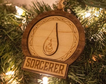 DnD Sorcerer Christmas Tree Hanging Ornament | Dungeons and Dragons Wood Ornament