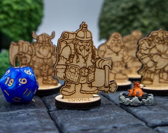 Dwarf Miners (set of 5) Miniature 2D Wood Set for DnD - RPG Mini Table Top Game Pieces