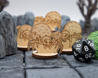 Giant Spider (set of 4) Miniature 2D Wood Set for DnD - RPG Mini Table Top Game Pieces