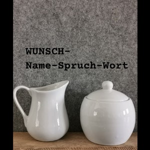 Azúcar y leche, azucarero, jarra de leche, blanco, porcelana, personalizado, individual, nombre, dicho, palabra, regalo, boda, gracioso