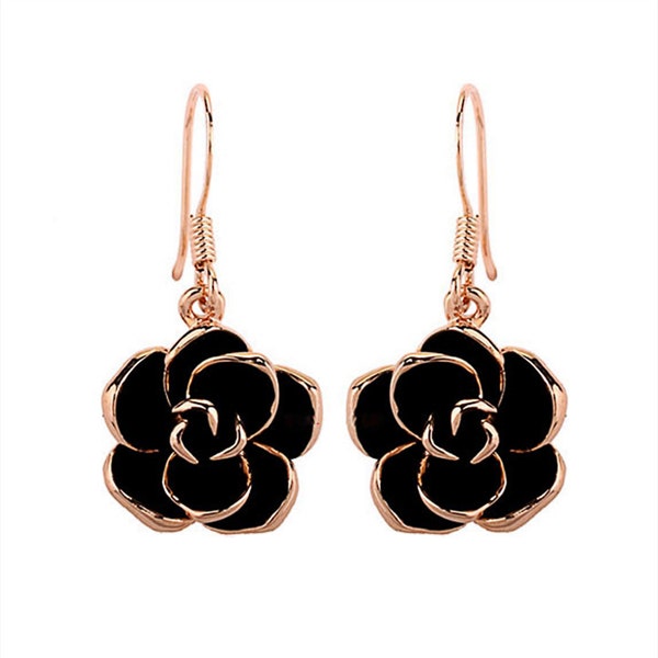 Black Rose Earrings - Etsy