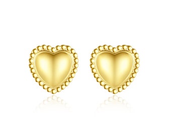 14k Gold Plated Sterling Silver Simple Dainty Small 6.2x6.2mm Heart Stud Earrings Fashion Jewelry for Girls & Women