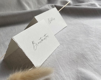 Folding card name tags, name cards, place cards made of handmade paper, personalizable, table cards