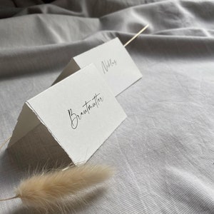 Klappkarte Namensschilder, Namenskarten, Platzkarten aus Büttenpapier, personalisierbar, Tischkarten